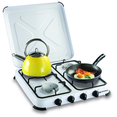 Réchaud gaz portable 4 feux 4650W Blanc laqué Couvercle KEMPER