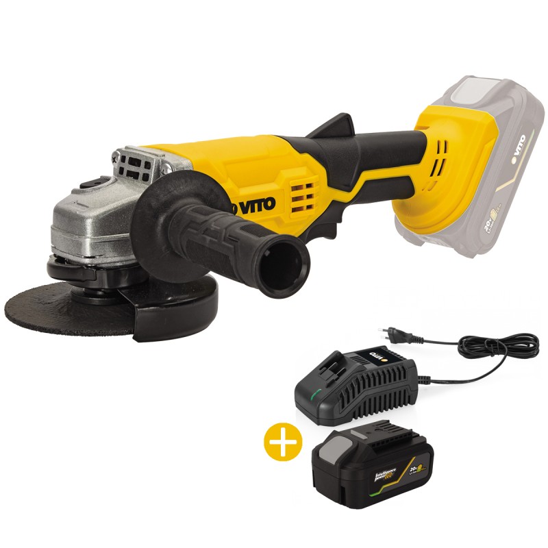 Meuleuse d'angle 115mm 20V 115mm + Batterie Lithium 4AH + Chargeur Rapide VITO