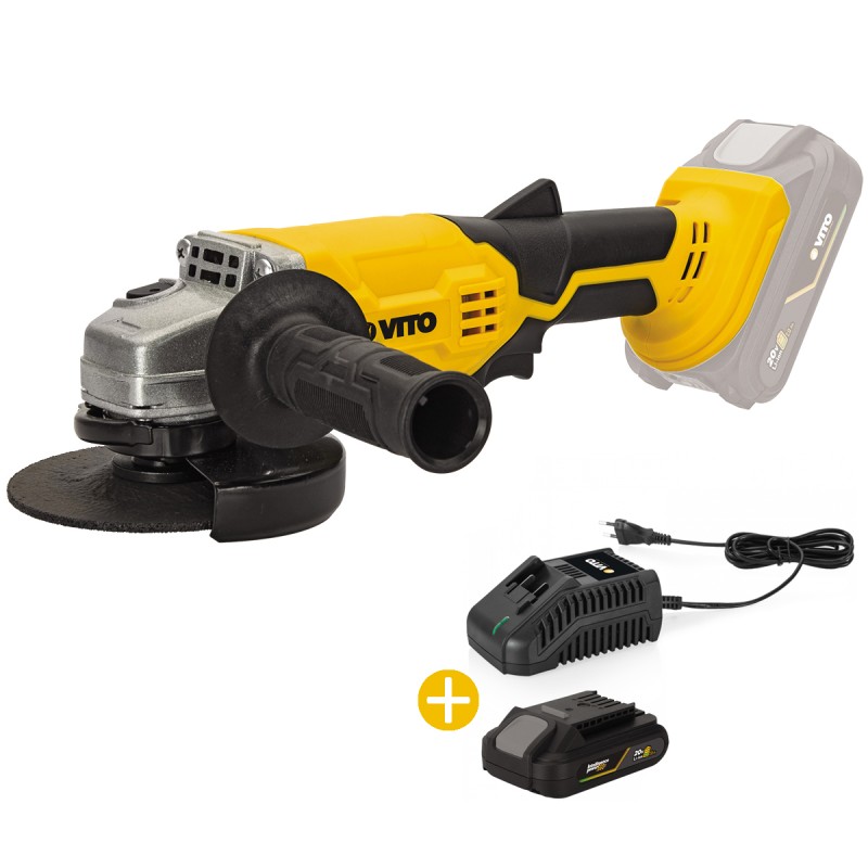 Meuleuse d'angle 115 mm 20V 115mm + Batterie Lithium 2AH + Chargeur Rapide VITO
