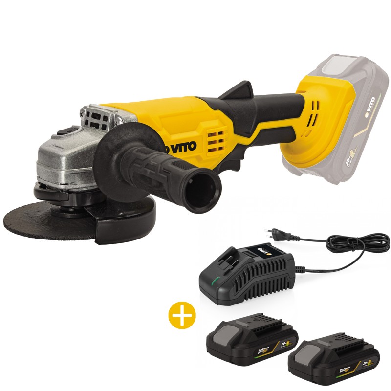 Meuleuse d'angle 115mm 20V + 2 Batteries Lithium 2AH + Chargeur Rapide VITO