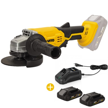 Meuleuse d'angle 115mm 20V + 2 Batteries Lithium 2AH + Chargeur Rapide VITO
