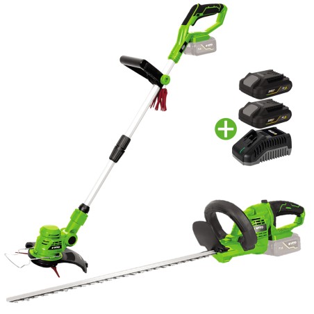 Pack 2 outils 20V Coupe Bordure + Taille Haies + 2 Batteries Lithium 2.0Ah + Jeu de 20 lames + Chargeur VITO