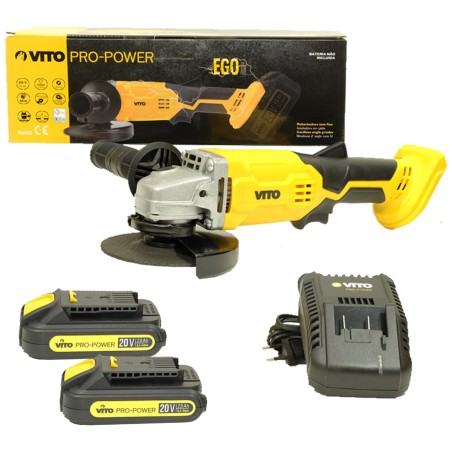Meuleuse d'angle Sans fil 20V Disque 115mm + 2 Batteries 2.0 Ah + Chargeur rapide VITO