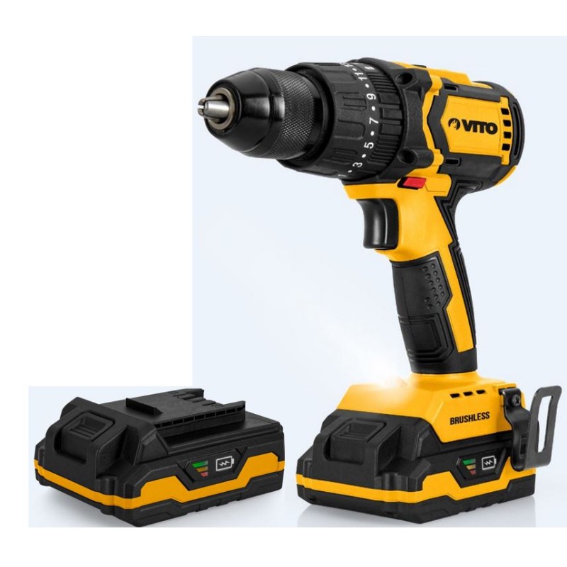 Perceuse Visseuse Brushless 20V + 2 Batteries Lithium 2.0Ah Chargeur Coffret accessoires VITO