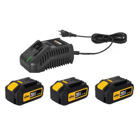 Coffret Pack 7 Outils sans fil 20V - 3 Batteries lithium 2,0Ah Chargeur rapide Coffret Vissage Gants Coffre de rangement VITO