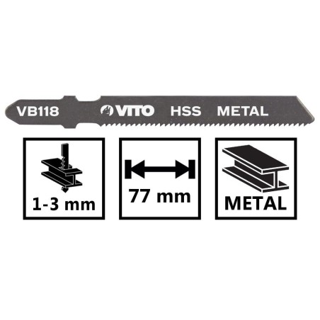 Lot de 5 Lames Scie sauteuse Acier Long: 77mm Coupe 1 à 3mm Emboîtement Bosch VB118.VITO