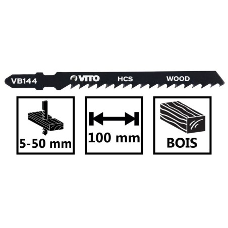 Lot de 5 Lames pour scie sauteuse Special BOIS 100mm Coupe 5 à 50mm Emboîtement Bosch VB144.VITO