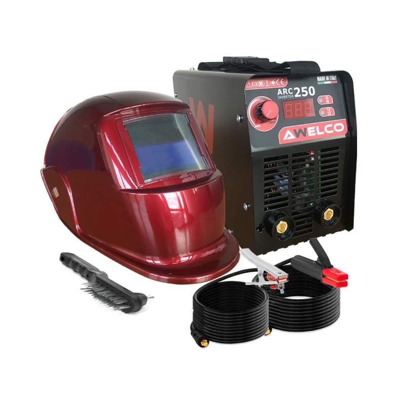 Poste à souder inverter MMA ARC 250 + Cagoule de soudage LCD Red 13 Soudage 15-200A AWELCO