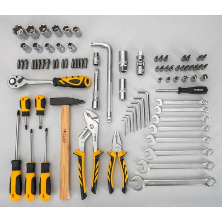 Malette à outils 84 pièces Chrome vanadium Boite à outils Finition chromée satinée VITO