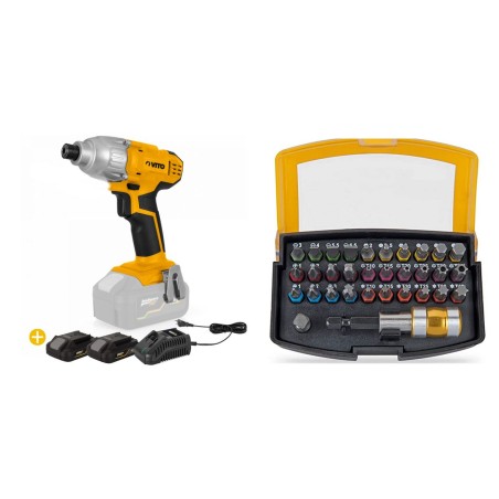 Visseuse à percussion sans fil 20V + 2 Batteries 2AH Lithium + 32 Embouts + Chargeur Rapide VITO