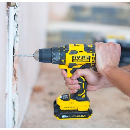 Perceuse Brushless 18V 2 Batteries Lithium ion 2.0 Ah Chargeur rapide + Coffret STANLEY FATMAX