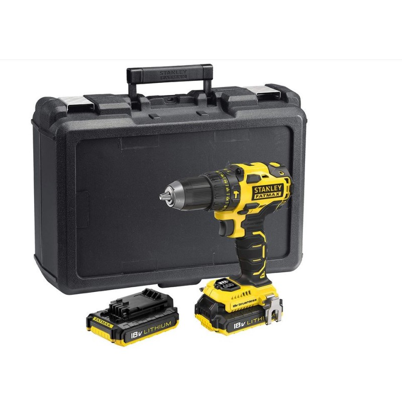 Perceuse Brushless 18V 2 Batteries Lithium ion 2.0 Ah Chargeur rapide + Coffret STANLEY FATMAX