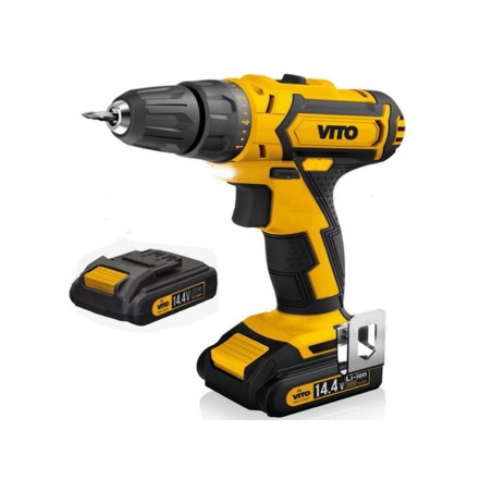 Perceuse Visseuse 14.4V + 2 Batteries Lithium 2Ah + Coffret 32 Embouts + Gants + Chargeur et Mallette VITO