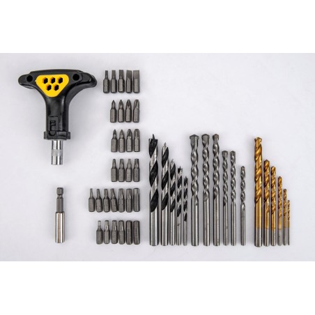 Perceuse à percussion 1050W  + Coffret 50 pièces Forets et embouts  + Boite à outils 18" VITO