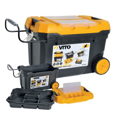 PACK 4 Outils sans fil 20V + Batteries 4.0 Ah et 2.0 Ah + Chargeur rapide + Roulante de rangement VITO