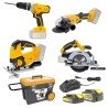 PACK 4 Outils sans fil 20V + Batteries 4.0 Ah et 2.0 Ah + Chargeur rapide + Roulante de rangement VITO