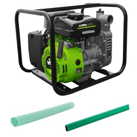 Motopompe thermique 105 Cm3 4T 3CV Innondations Kit complet + 2x10m de Tuyau 1.5" Ø43Cm VITO