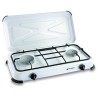 Réchaud gaz portable 2 feux 2600W Blanc laqué Couvercle Plaque de cuisson KEMPER