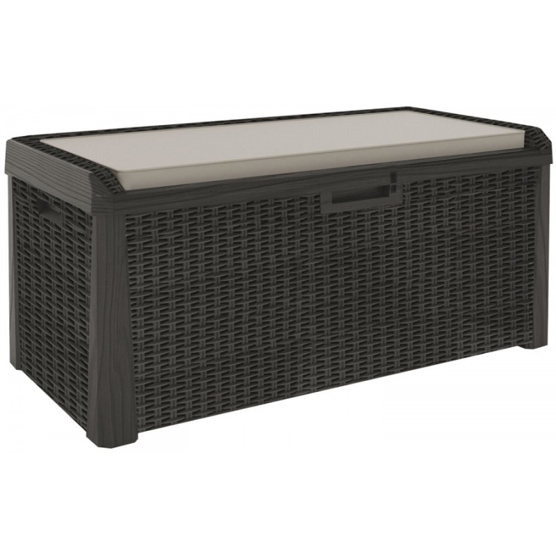 Coffre de jardin en résine 560 Litres Gris Anthracite Cousin inclus Effet rotin L147xP72xH65 cm TOOMAX