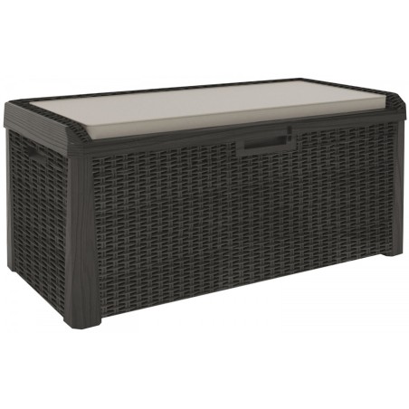 Coffre de jardin en résine 560 Litres Gris Anthracite Cousin inclus Effet rotin L147xP72xH65 cm TOOMAX