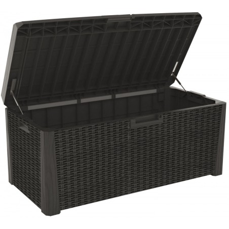 Coffre de jardin en résine 560 Litres Gris Anthracite Cousin inclus Effet rotin L147xP72xH65 cm TOOMAX