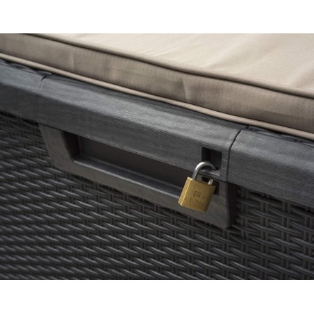 Coffre de jardin en résine 560 Litres Gris Anthracite Cousin inclus Effet rotin L147xP72xH65 cm TOOMAX