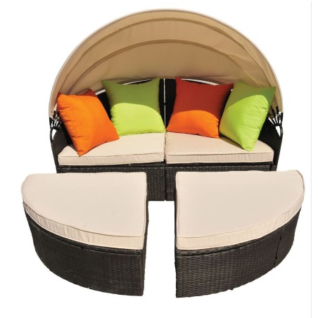 Canapé modulable avec toit pare soleil Coussins Mobilier de jardin Fauteuil de jardin ALCOVA