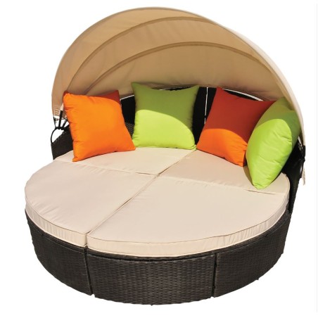 Canapé modulable avec toit pare soleil Coussins Mobilier de jardin Fauteuil de jardin ALCOVA