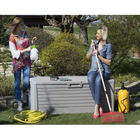 Coffre de Jardin Résine 550 Litres GRIS Effet bois FLORIDA 147 x 72 x 60 cm Haute résistance UV TOOMAX