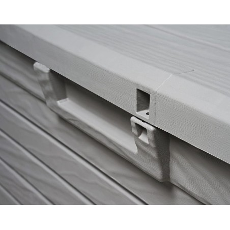 Coffre de Jardin Résine 550 Litres GRIS Effet bois FLORIDA 147 x 72 x 60 cm Haute résistance UV TOOMAX