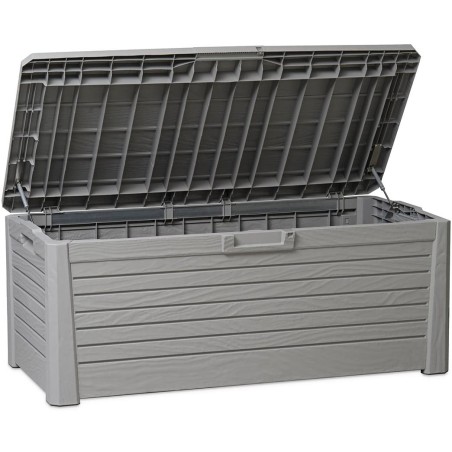 Coffre de Jardin Résine 550 Litres GRIS Effet bois FLORIDA 147 x 72 x 60 cm Haute résistance UV TOOMAX
