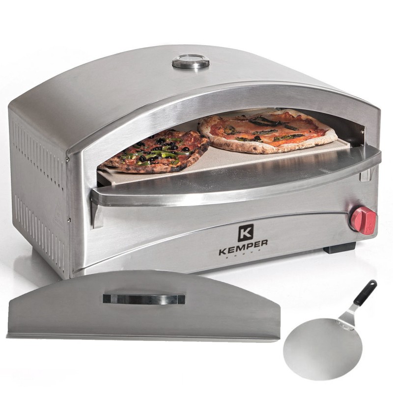 Four à pizza à gaz 4800W Cuisson pierre réfractaire 250 à 400°C Spatule Incluse KEMPER