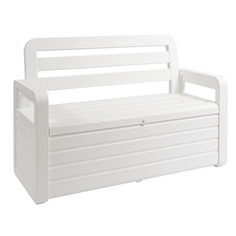 Coffre de Jardin en résine 270 Litres BLANC Effet bois 132 x 58 x H89 cm Protection Anti UV TOOMAX
