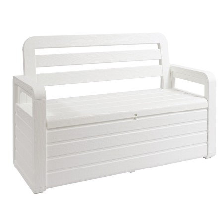 Coffre de Jardin en résine 270 Litres BLANC Effet bois 132 x 58 x H89 cm Protection Anti UV TOOMAX