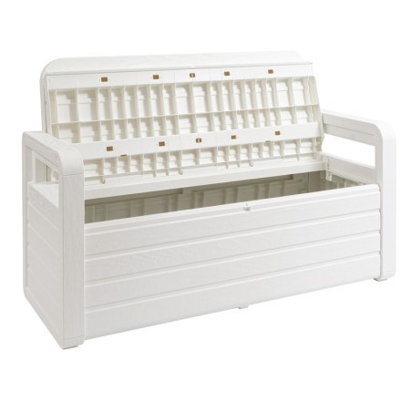 Coffre de Jardin en résine 270 Litres BLANC Effet bois 132 x 58 x H89 cm Protection Anti UV TOOMAX