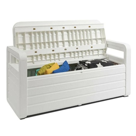 Coffre de Jardin en résine 270 Litres BLANC Effet bois 132 x 58 x H89 cm Protection Anti UV TOOMAX