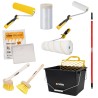 KIT 9 OUTILS Peinture VITO Seau 16L. Film masquage Bâche protection 2 rouleaux Rouleau finition Manche téléscopique 2 Brosses