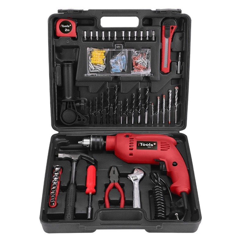 Perceuse à percussion 500W + 41 accessoires de perçage Mallette ITOOLS