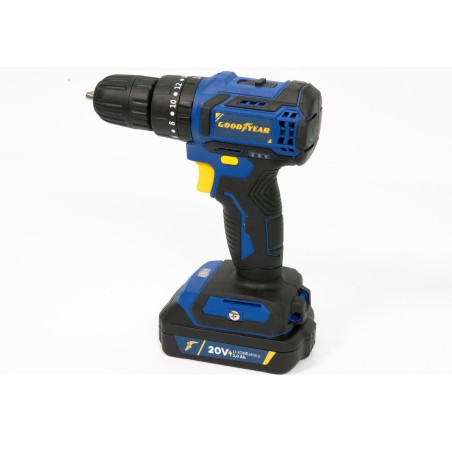 Perceuse visseuse à percussion 20V Brushless Batterie lithium 2,0Ah + 11 Accessoires Malette GOODYEAR