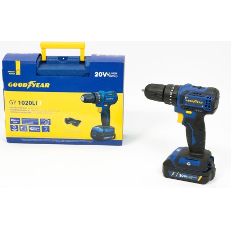 Perceuse visseuse à percussion 20V Brushless Batterie lithium 2,0Ah + 11 Accessoires Malette GOODYEAR