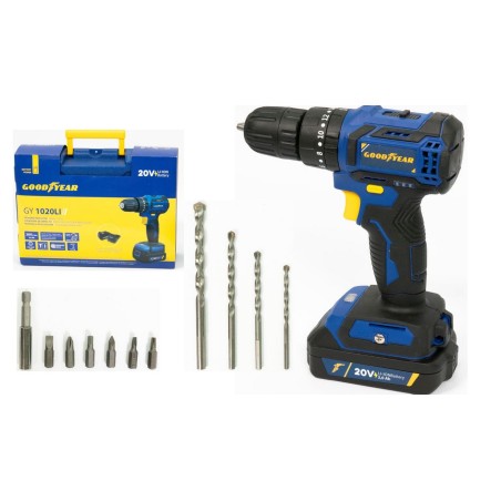 Perceuse visseuse à percussion 20V Brushless Batterie lithium 2,0Ah + 11 Accessoires Malette GOODYEAR