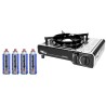 Barbecue gaz Grill 2en1 Réchaud gaz piezo 2200W + Grille + 4 cartouches gaz 250g Butane Camping ALPEN