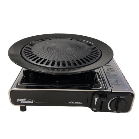 Barbecue gaz Grill 2en1 Réchaud gaz piezo 2200W + Grille + 4 cartouches gaz 250g Butane Camping ALPEN