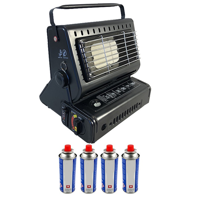 Chauffage à gaz portable1300W Céramique Peche Outdoor + 4 cartouches gaz NIKLAS