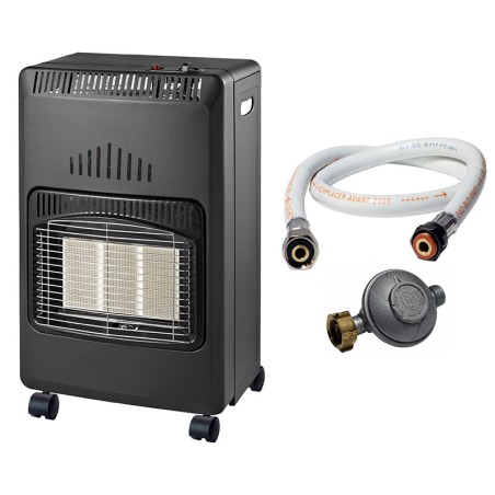 Poele à gaz Infrarouge 4200W Novakit Piezo Volume 120 m³ + Tuyau gaz vissable + détendeur butane