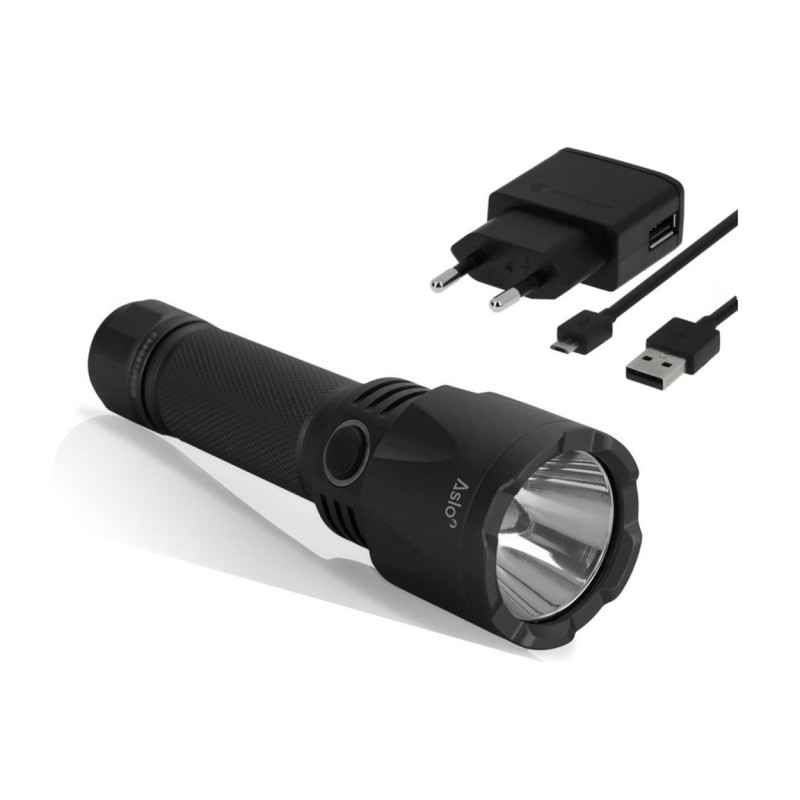 Lampe LED Torche à Batterie Rechargeable 2.6Ah USB / 230V 1000 Lumens Portée 280m ASLO