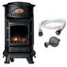 Poêle à gaz 3,4KW NOIR Fonte Véritable Effet feu de bois + Tuyau gaz + Détendeur butane Provence UNIVERSAL