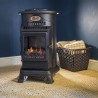 Poêle à gaz 3,4KW NOIR Fonte Véritable Effet feu de bois + Tuyau gaz + Détendeur butane Provence UNIVERSAL