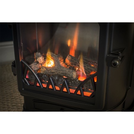 Poêle à gaz Fonte véritable 3.4KW NOIR Chauffage au gaz avec Effet feu de bois Provence UNIVERSAL
