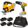 Pack 2 outils sans fil 20VEGO LI  Scie sauteuse Perceuse 3 Batteries lithium 4Ah Chargeur Sacoche VITO